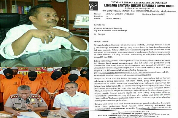Sebutkan Korban Perkosaan Sering Senggama, YLBH Jatim Kecam Pernyataan Kasat Rekrim Polres Sumenep
