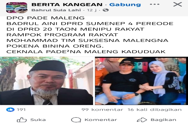 Anggota DPRD Sumenep Badrul Aini Diserang Fitnah, Menurut Praktisi Hukum Bisa di Pidanakan